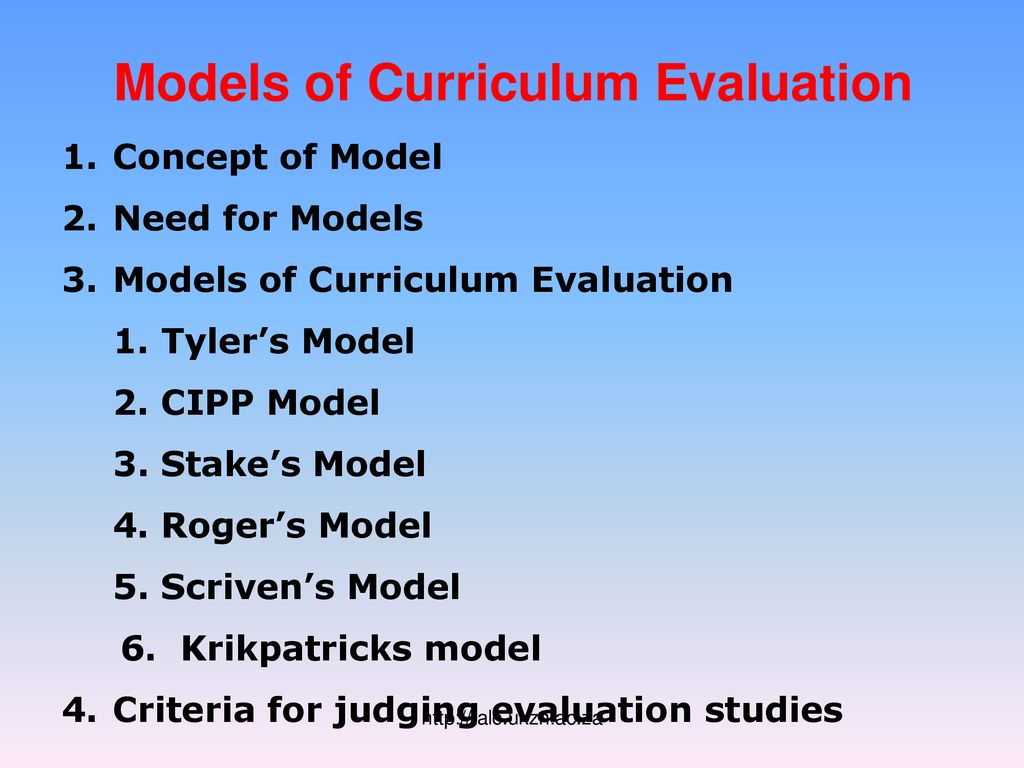 Models of Curriculum Evaluation Teaching Learning Commons ppt